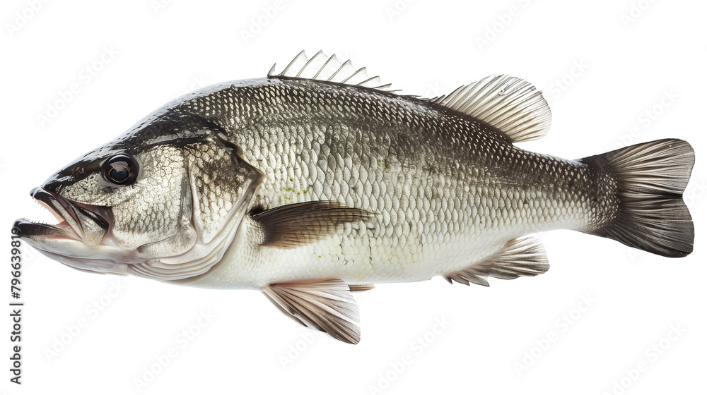 Wall mural fresh seafood bass fish isolated on white background