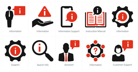 A set of 10 Customer Support icons as nformation, information support, instruction manual