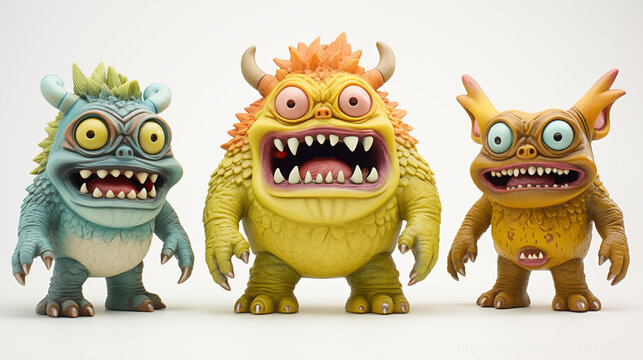 Cute cartoon monsters, including funny aliens, dragons, and beasts, perfect for Halloween illustrations, Zombies,  Monsters toys