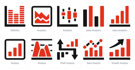 A set of 10 Diagrams and Reports icons as statistics, analytics, sales analytics