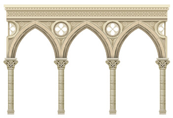 Classic arcade gallery facade of gothic cathedral