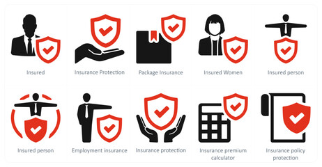 A set of 10 Insurance icons as insured, insurance protection, package insurance - obrazy, fototapety, plakaty