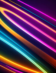 Neon bright straight lines and curves, on a dark background.