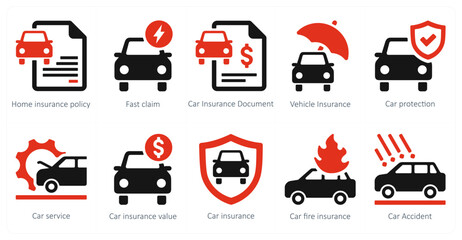 A set of 10 Insurance icons as home insurance policy, fast claim, car insurance document