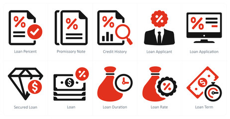 Fototapeta premium A set of 10 Loan and Debt icons as loan percent, promissory note, credit history
