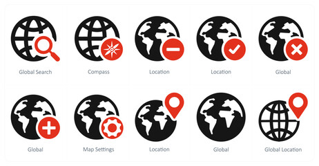 A set of 10 Navigation icons as global search, compass, location