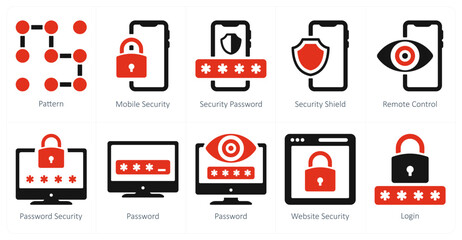 A set of 10 Security icons as pattern, mobile security, security password