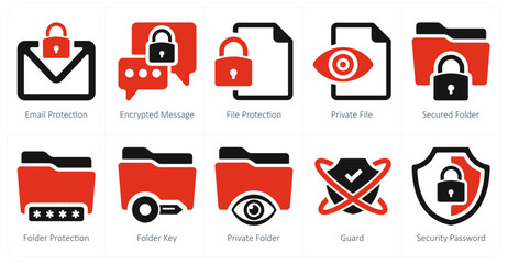 A set of 10 Security icons as email protection, encrypted message, file protection