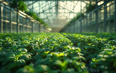 Abundant green plants in a lush greenhouse