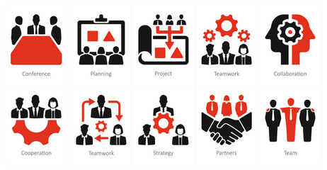 Fototapeta premium A set of 10 Teamwork icons as conference, planning, project