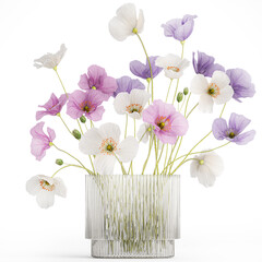 Small bouquet of wildflowers in a vase with poppy isolated on white background