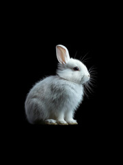 Small and cute white rabbit on black background