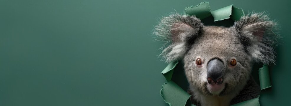 Fun coala peeking out of hole. Banner with copy space.