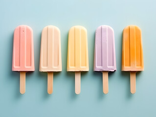 Polos de helado de colores. Paletas de helado. Polos de hielo. Helados. Colores. Verano. Generado con IA.