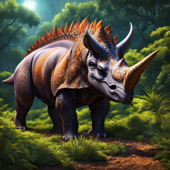 Triceratops living in the forest, ai-generatet - 796649453