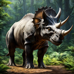 Triceratops living in the forest, ai-generatet - 796649458