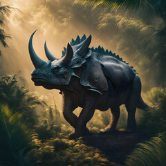 Triceratops living in the forest, ai-generatet - 796649619
