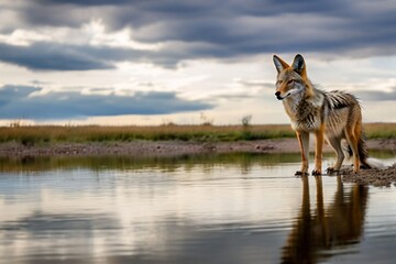 Beautiful photo of a wild coyote out in nature view of background
