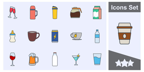 drink icon set symbol collection, logo isolated vector illustration