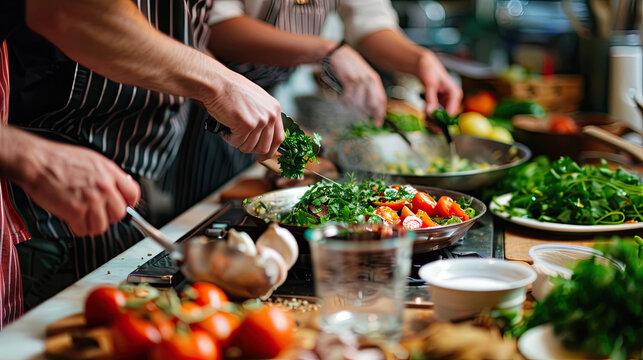A hands-on cooking class scene, highlighting the joy of learning and the hands-on experience with food.