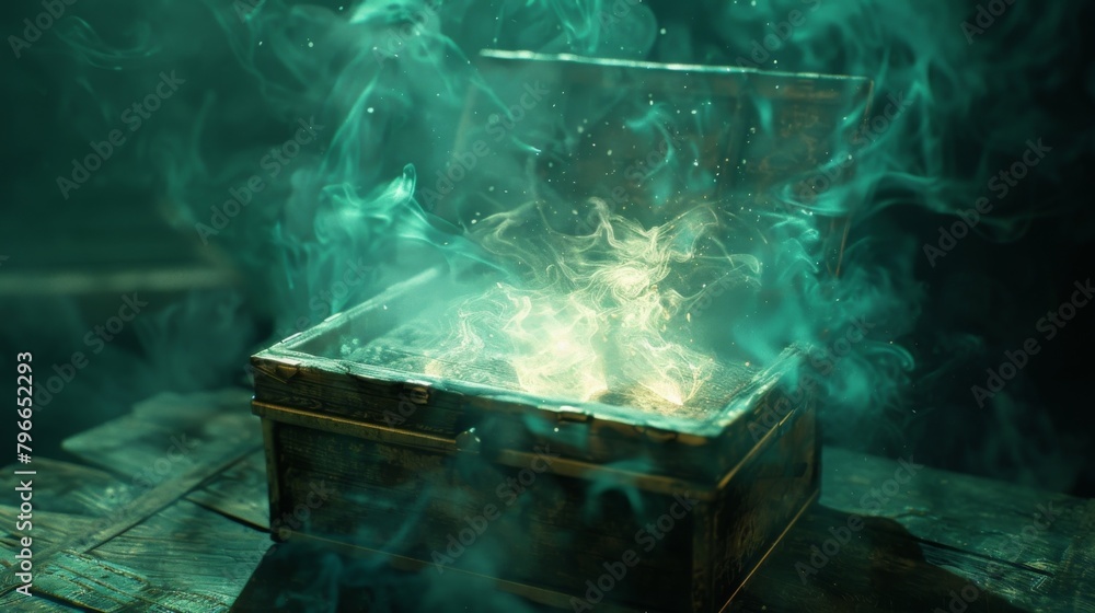 Poster as a brave adventurer pried open the lid of the cryptic crate of potions a thick fog of swirling col