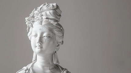 a white statue of an asian female made of marble in the style of gianlorenzo bernini monochromatic