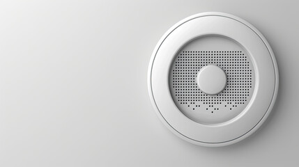 A white plastic button with an audio speaker and digital display on the right side of it 