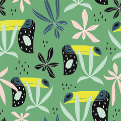 Seamless pattern with toucans. Vector illustration