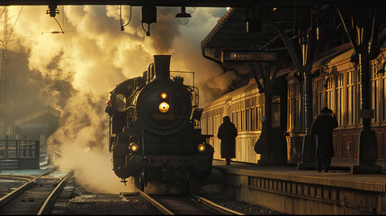 A poignant scene of a farewell at an old train station, with steam from the locomotive blurring the figures, evoking a sense of nostalgia, departure, and the bittersweet nature of goodbyes.