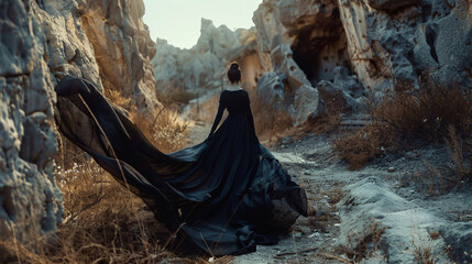 Dark evil queen sneaks through the stone canyon wild 