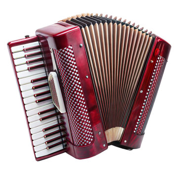 Red accordion isolated on transparent background, music concept