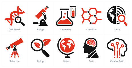 A set of 10 School and Education icons as dna search, biology, laboratory