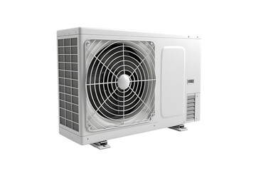 A photo of an outdoor air conditioner with white background