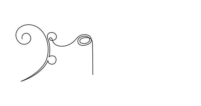 Bass clef and musical note one line art animation,hand drawn music continuous contour drawing motion. Artistic creative melody concept, minimalist video.4k self-drawing movie
