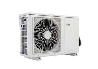  A photo of an outdoor air conditioner against a white background, taken from the front view