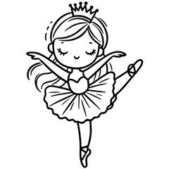 cute girl Princess ballet dancer performing a grand jete, leaping through the air with legs split and arms reaching out to the sides