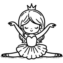 cute girl Princess ballet dancer sitting on the floor with legs extended in a split, reaching towards her toes with arms outstretched