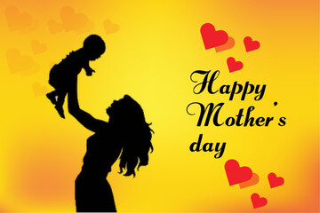 happy Mother's Day vector template design, a mother and child card design or orange and yellow background, black happy Mother's Day text,