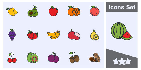 Fruits icon set symbol collection, logo isolated vector illustration