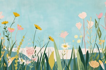 Cute meadow illustration asteraceae painting graphics. - obrazy, fototapety, plakaty