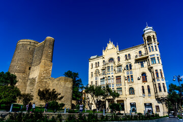 200 years old Hajinski house located opposite of Maiden tower in capital of Azerbaijan, Baku, as...