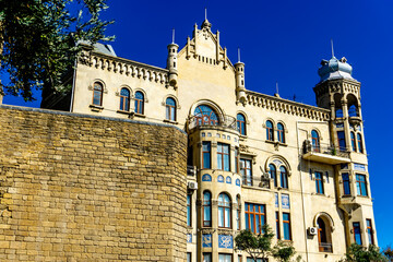 Fototapeta na wymiar 200 years old Hajinski house located opposite of Maiden tower in capital of Azerbaijan, Baku, as taken in October 2023.