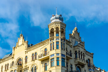 Fototapeta premium 200 years old Hajinski house located opposite of Maiden tower in capital of Azerbaijan, Baku, as taken in October 2023.