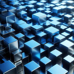 Perfectly Aligned Glossy Cubes. Blue, Modern Tech Wallpaper. 