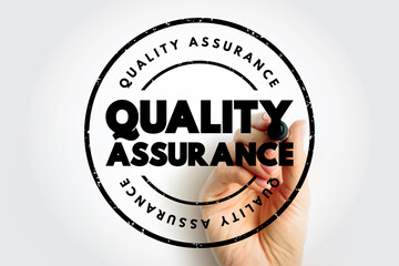 Quality Assurance - systematic process of determining whether a product or service meets specified requirements, text concept stamp - obrazy, fototapety, plakaty