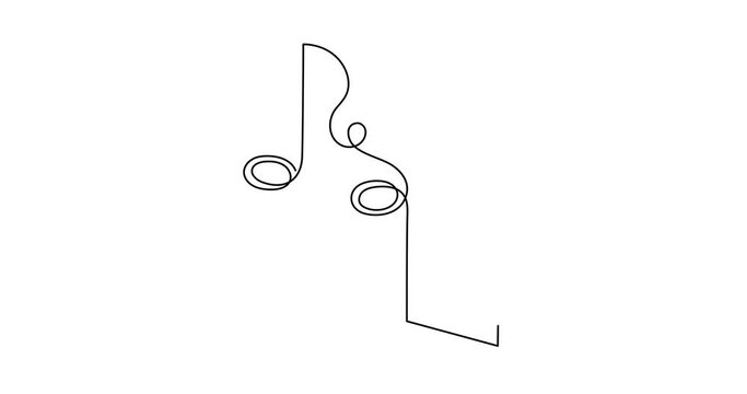 Musical notes one line art animation,hand drawn continuous contour drawing motion. Artistic creative melody concept, minimalist video.4k self-drawing movie
