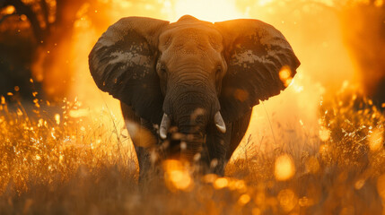 Elephant roaming open range. African safari. Savannah. Wildlife, habitat, nature reserve. 