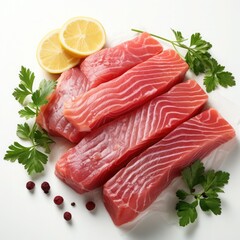 raw tuna steak with lemon and herbs