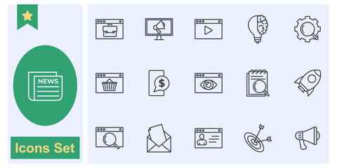 Fototapeta premium media advertising icon set symbol collection, logo isolated vector illustration