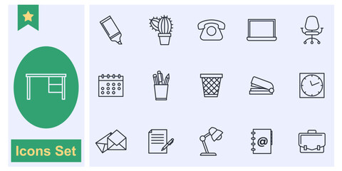 Office workspace icon set symbol collection, logo isolated vector illustration